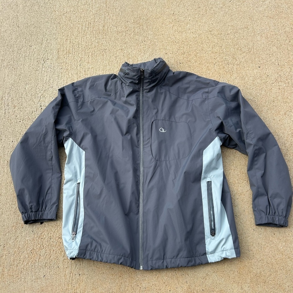 Retro Champion Jacket in Grey With Zipper retractable hood Size Large